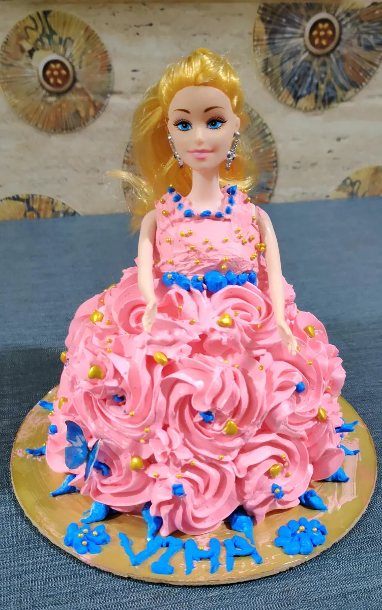 Doll birthday cake with a pink rosette dress, Borivali West